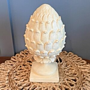 Large Ceramic Cream Artichoke Pine Cone Finial Book End Italian Style Palm Beach